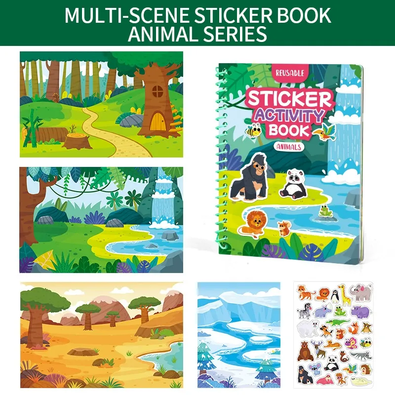 🌟 Reusable Jelly Sticker Activity Book for Kids, Animals/Transportation/Farm/Princesses
