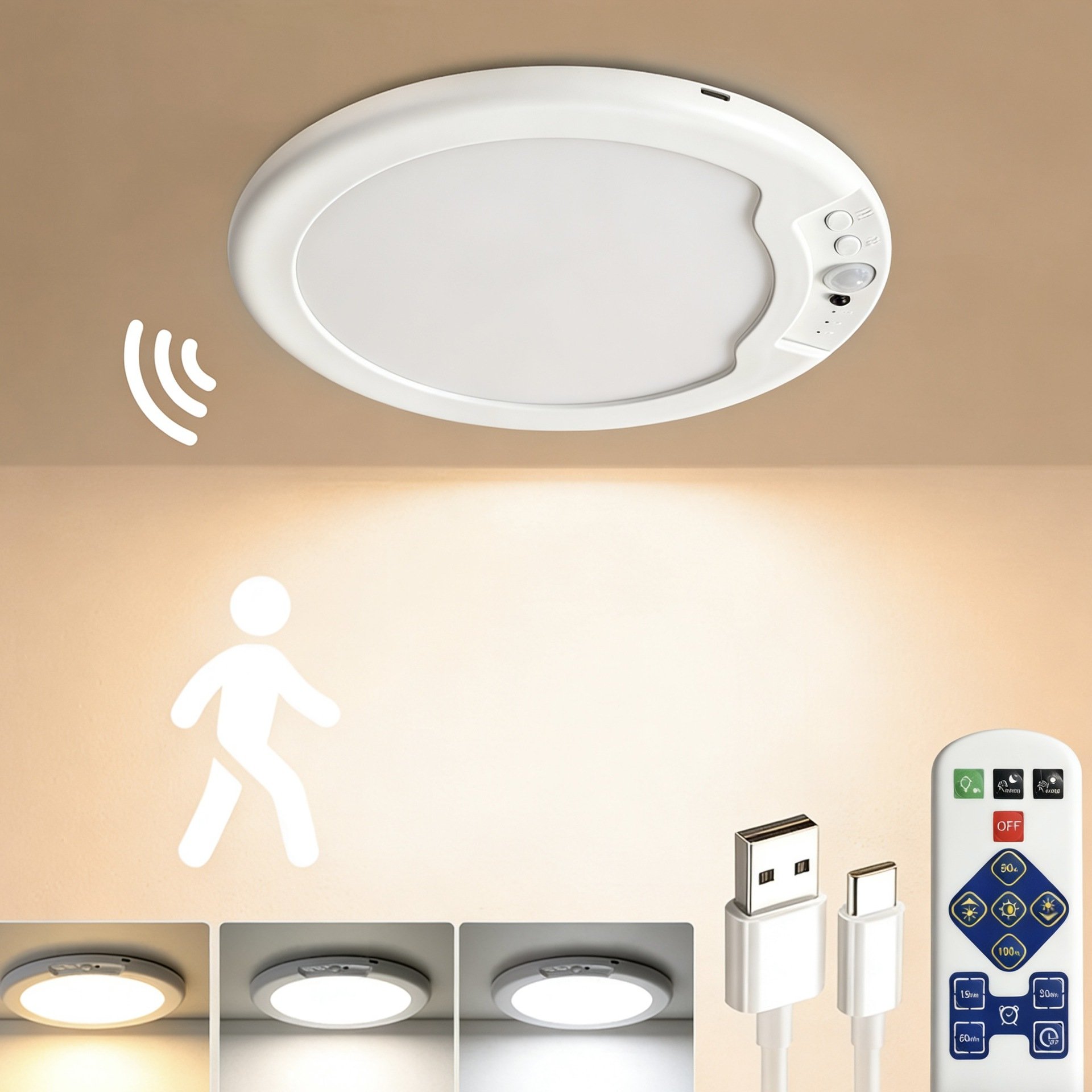 Rechargeable Motion Sensor LED Ceiling Light