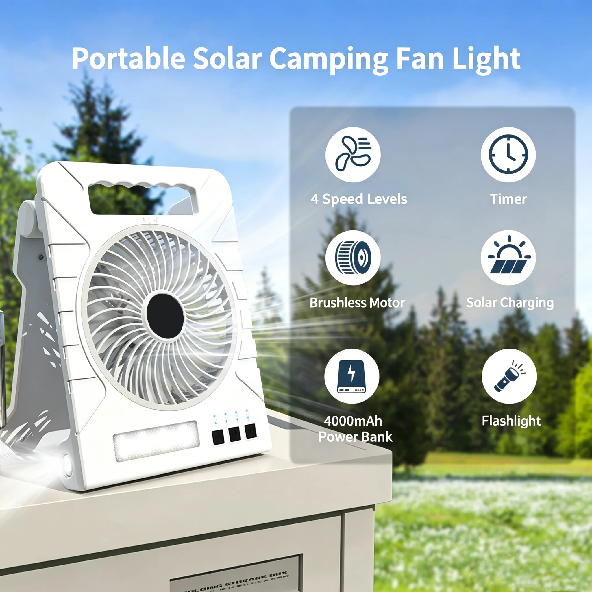 🌬️3-in-1 Solar LED Fan with Power Bank