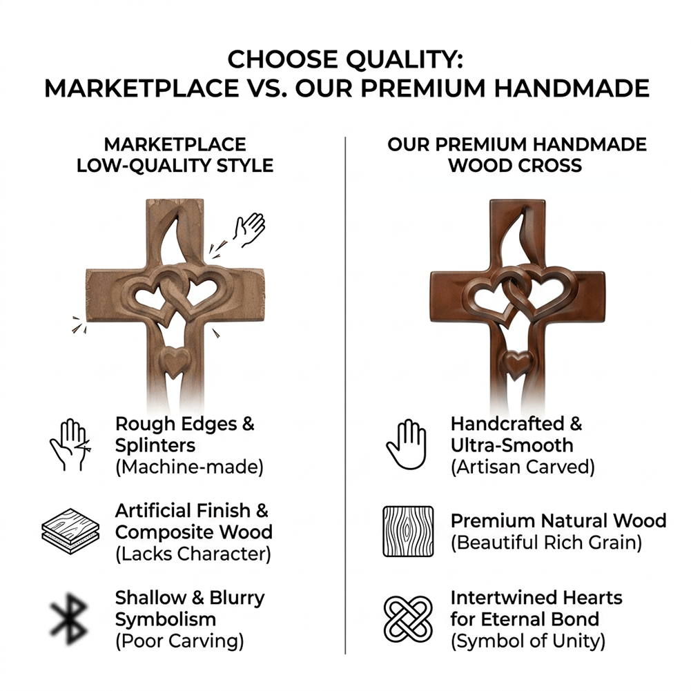 Handmade Wooden Double-Heart Cross Wall Decor