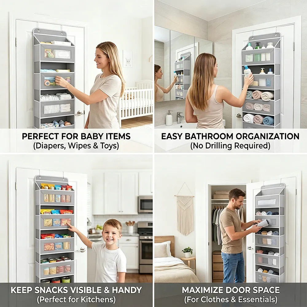 Door Hanging Storage: Turn unused door space into a neat pantry or closet without any drilling. 🚪