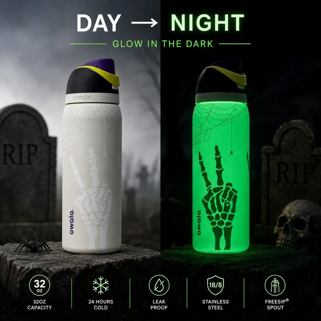 32 oz Glow-in-the-Dark Insulated Water Bottle