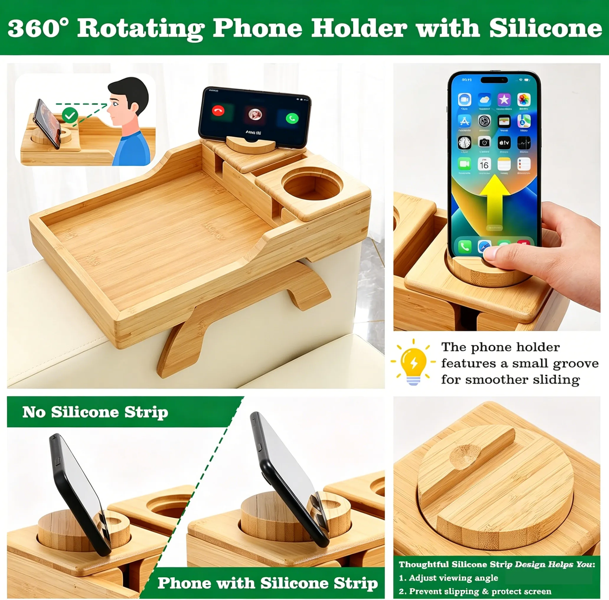 🛋️ Wooden Sofa Cup Holder Tray