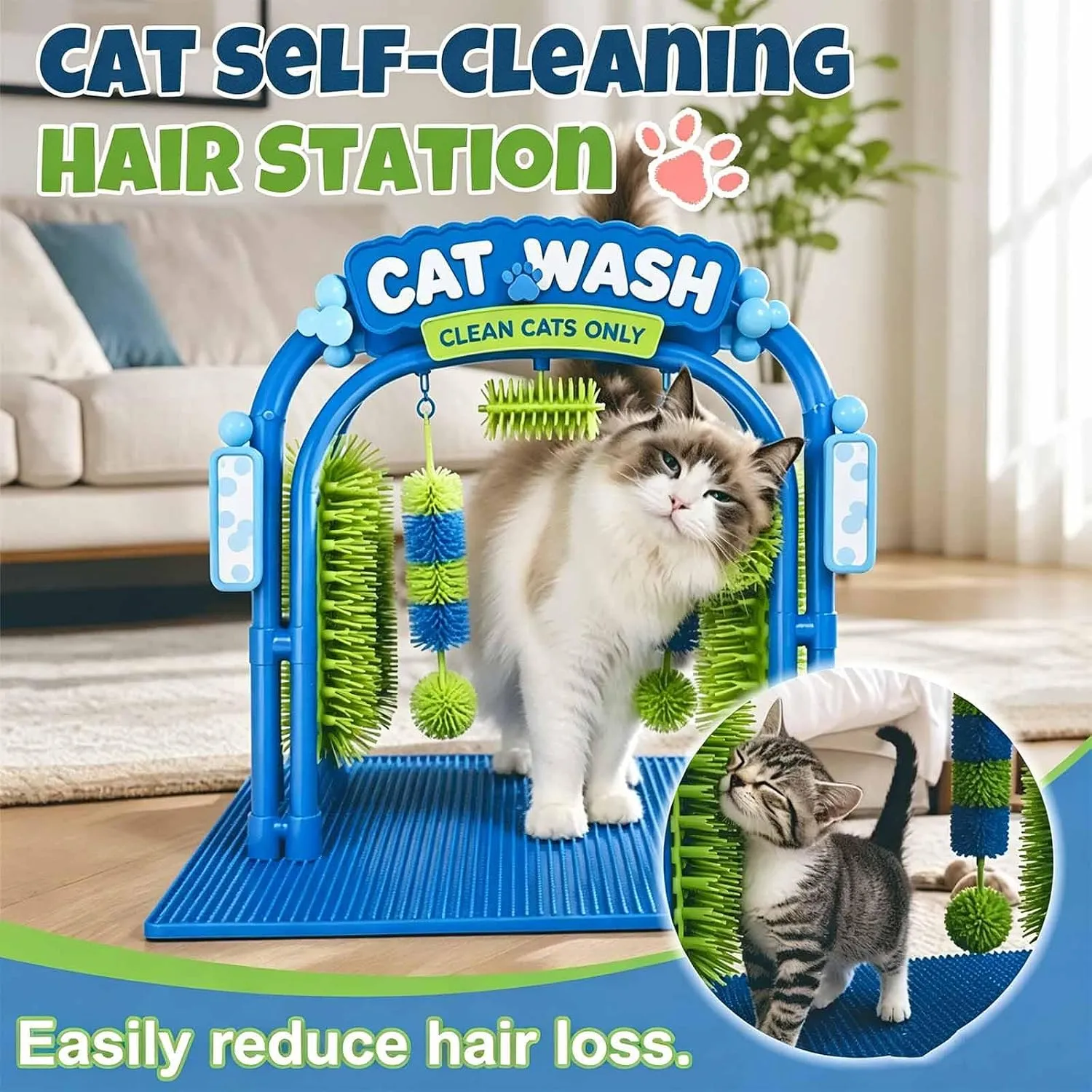 Cat Wash Self-Grooming Station – Hands-Free Brushing & Loose-Fur Catching