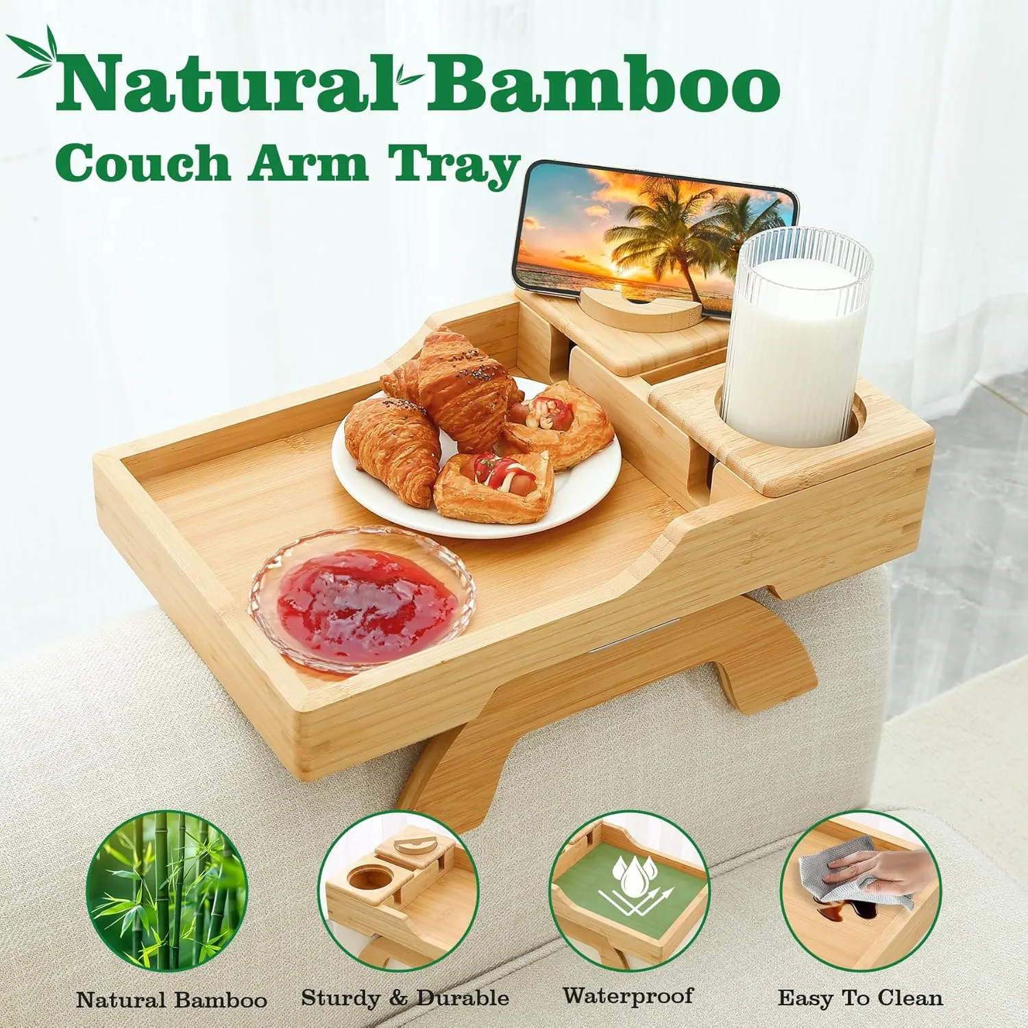🛋️ Wooden Sofa Cup Holder Tray