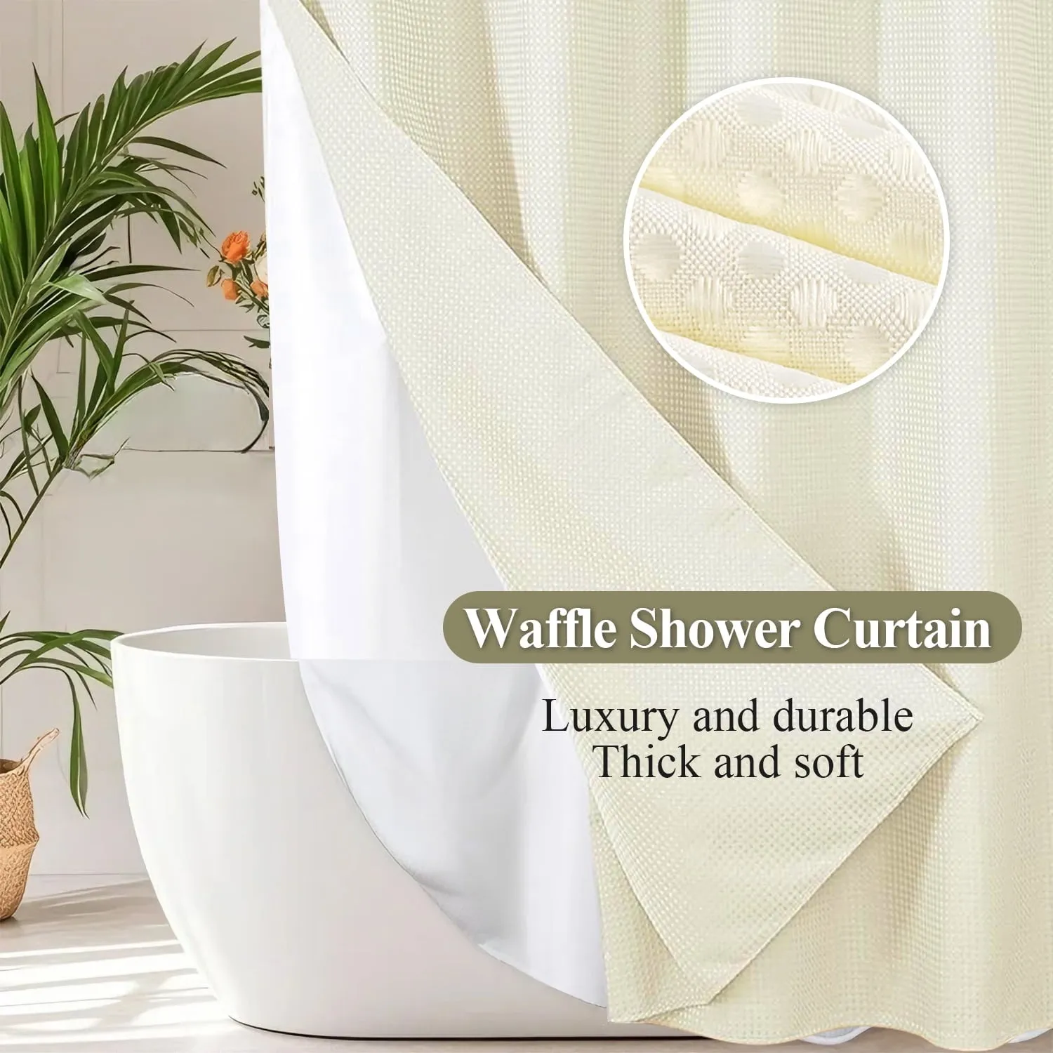 SpaView Hookless Waffle Shower Curtain with Snap-In Liner
