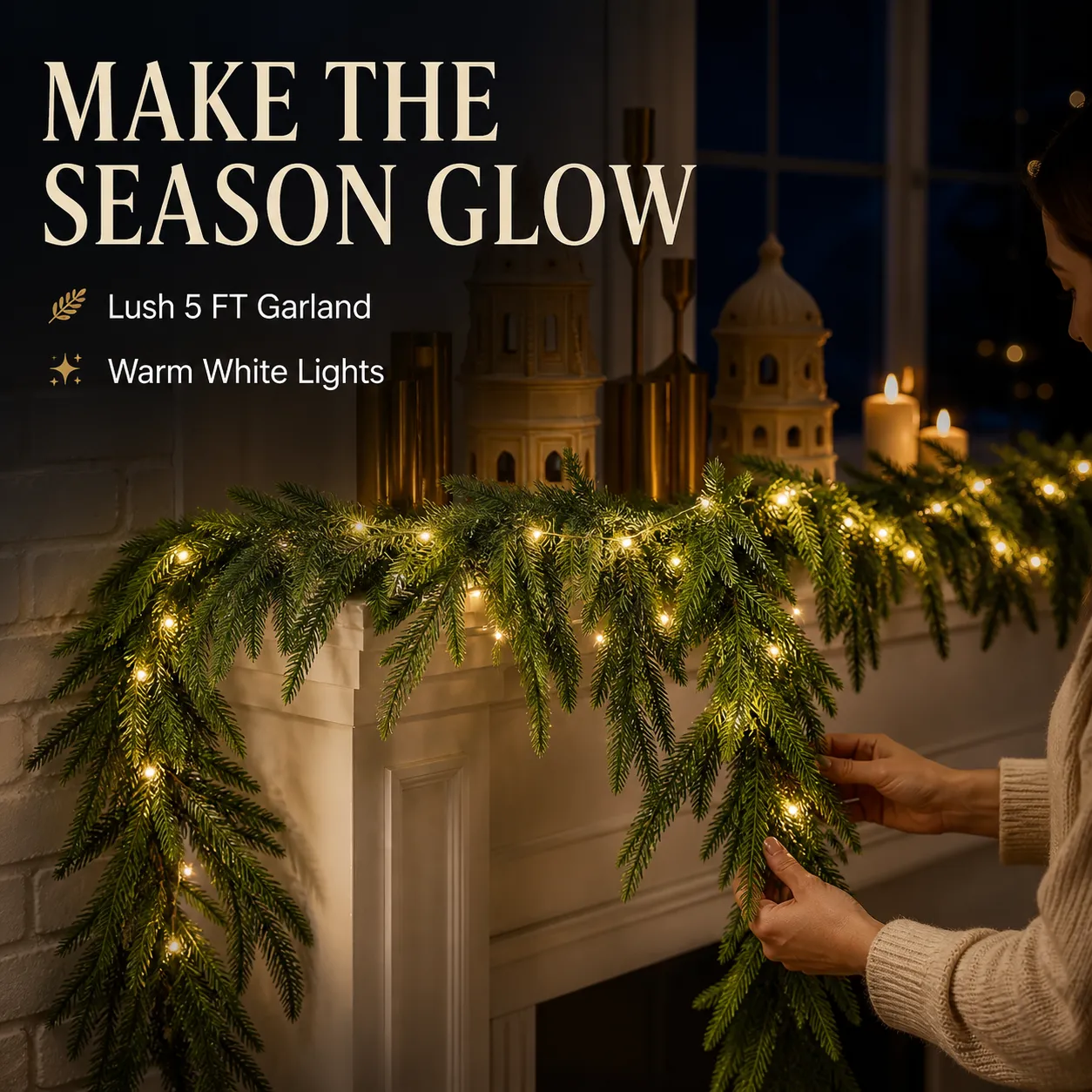 Pre-Lit Norfolk Pine Garland Set – 5 FT Garland + Warm White LED Lights