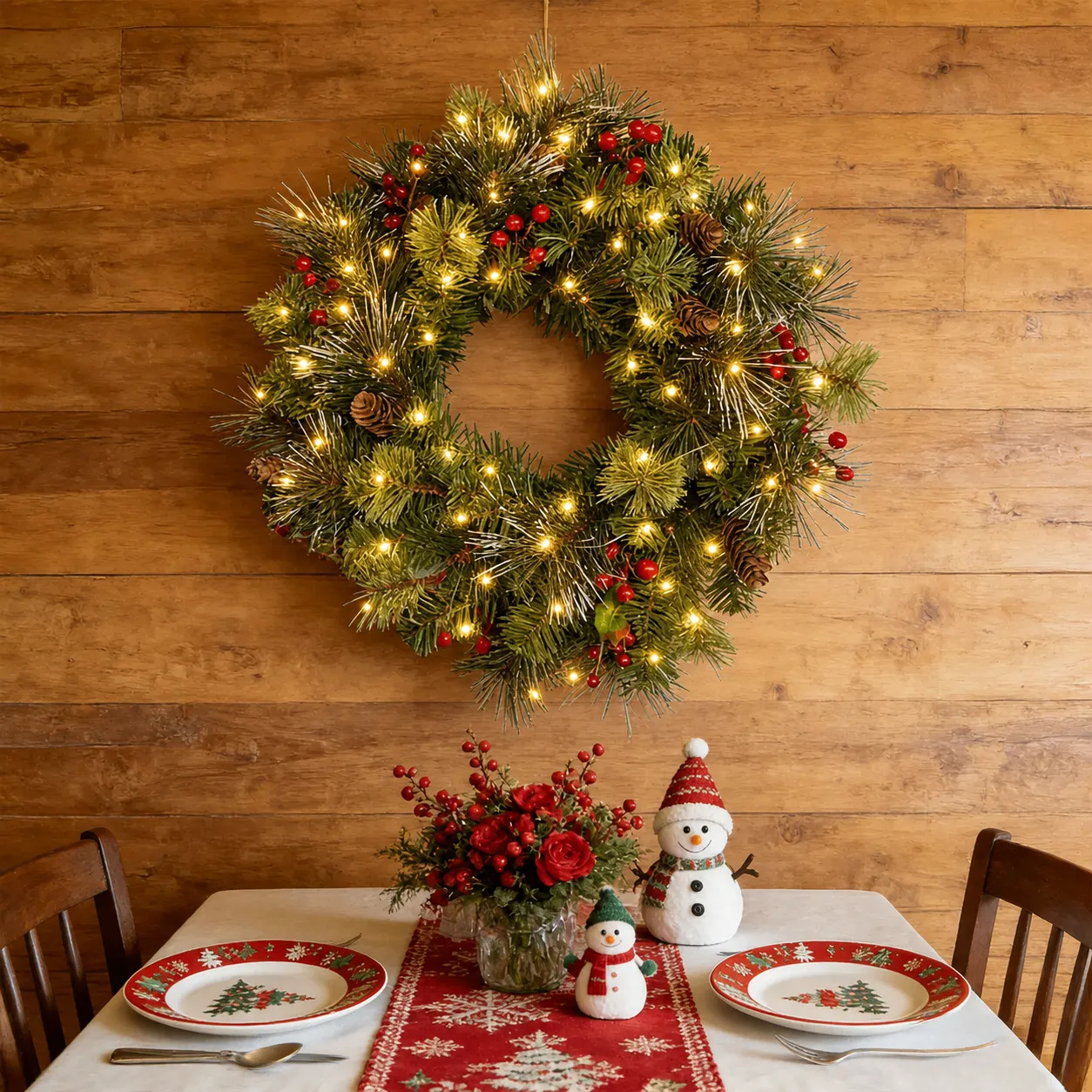 Foldable Pre-Lit Christmas Wreath with 200 Warm-White LEDs