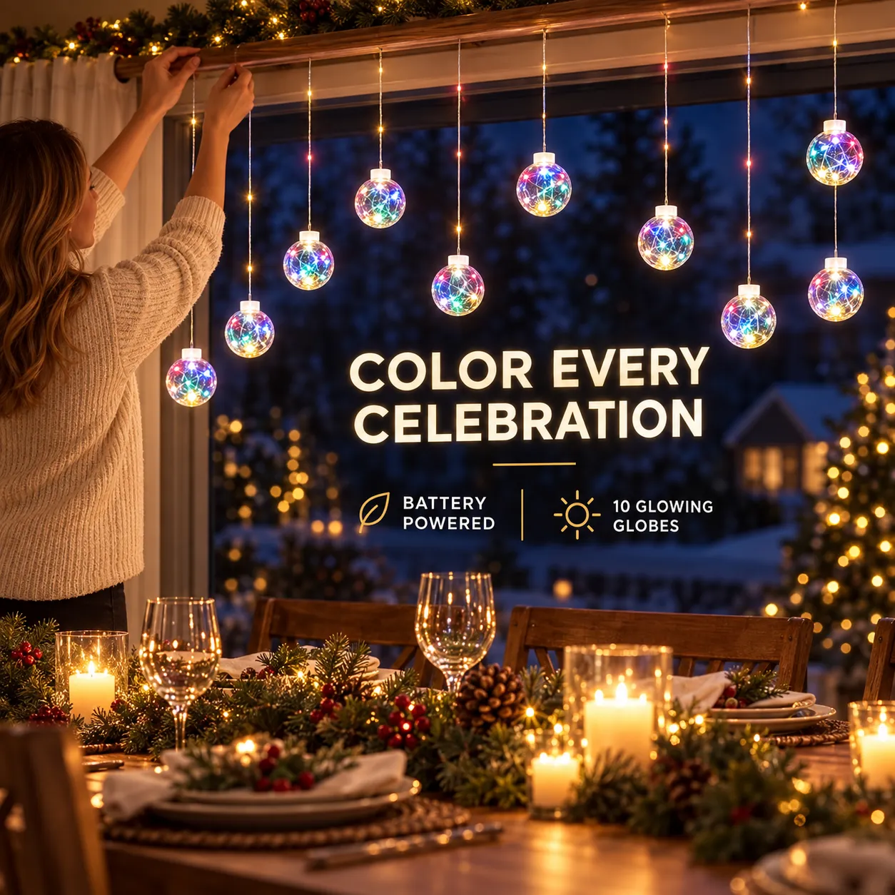 Multicolor Crackle Globe Curtain Lights – 200 LEDs, 10 Globes