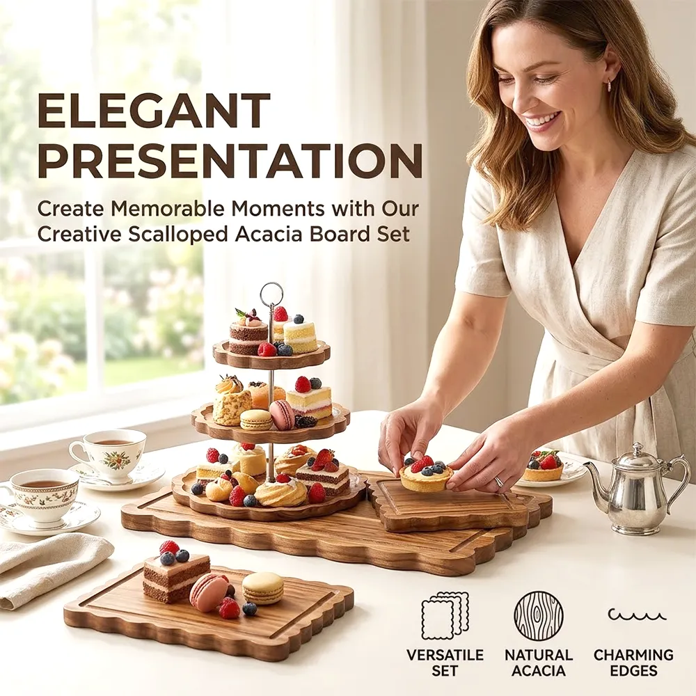 🌿3-Piece Acacia Wood Fan-Shaped Cutting Board Set