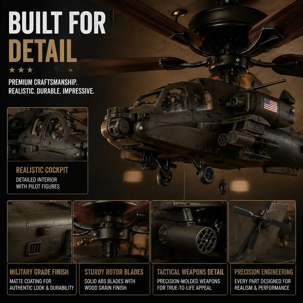 Military Helicopter Ceiling Fan Attachment Decor