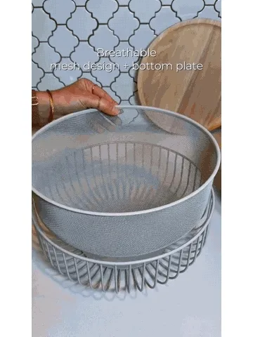 3-Piece Stackable Metal Fruit Basket Set with Wooden Lids