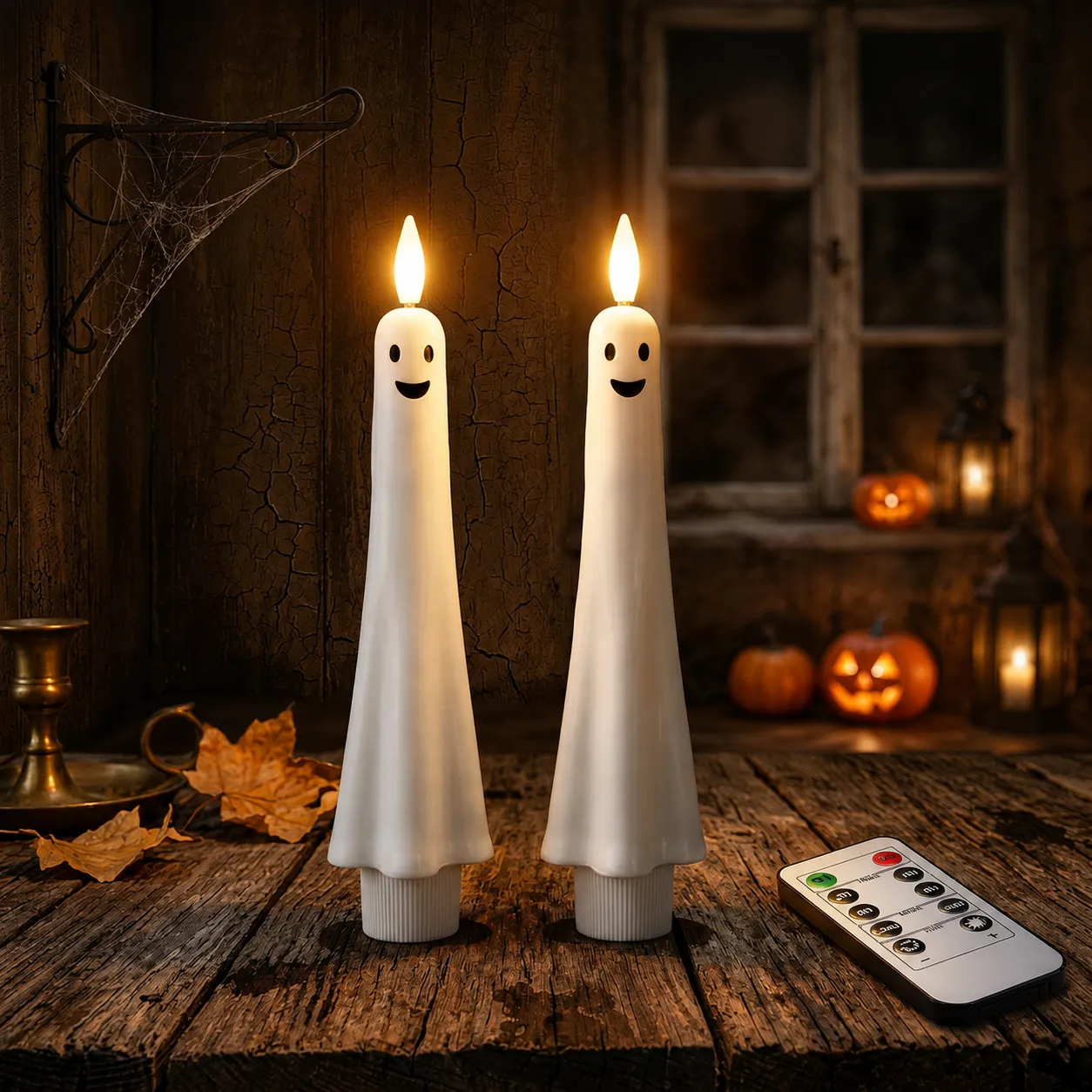Flameless Ghost Taper Candles with Remote & Timer
