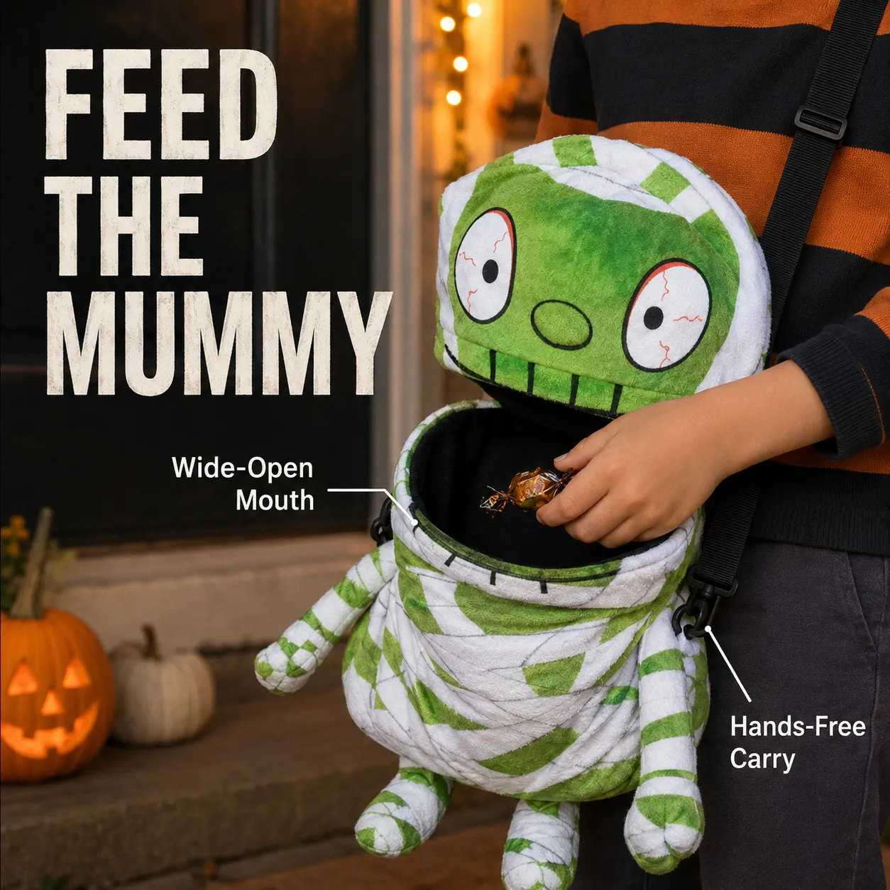 Mummy Mouth Crossbody Trick-or-Treat Bag