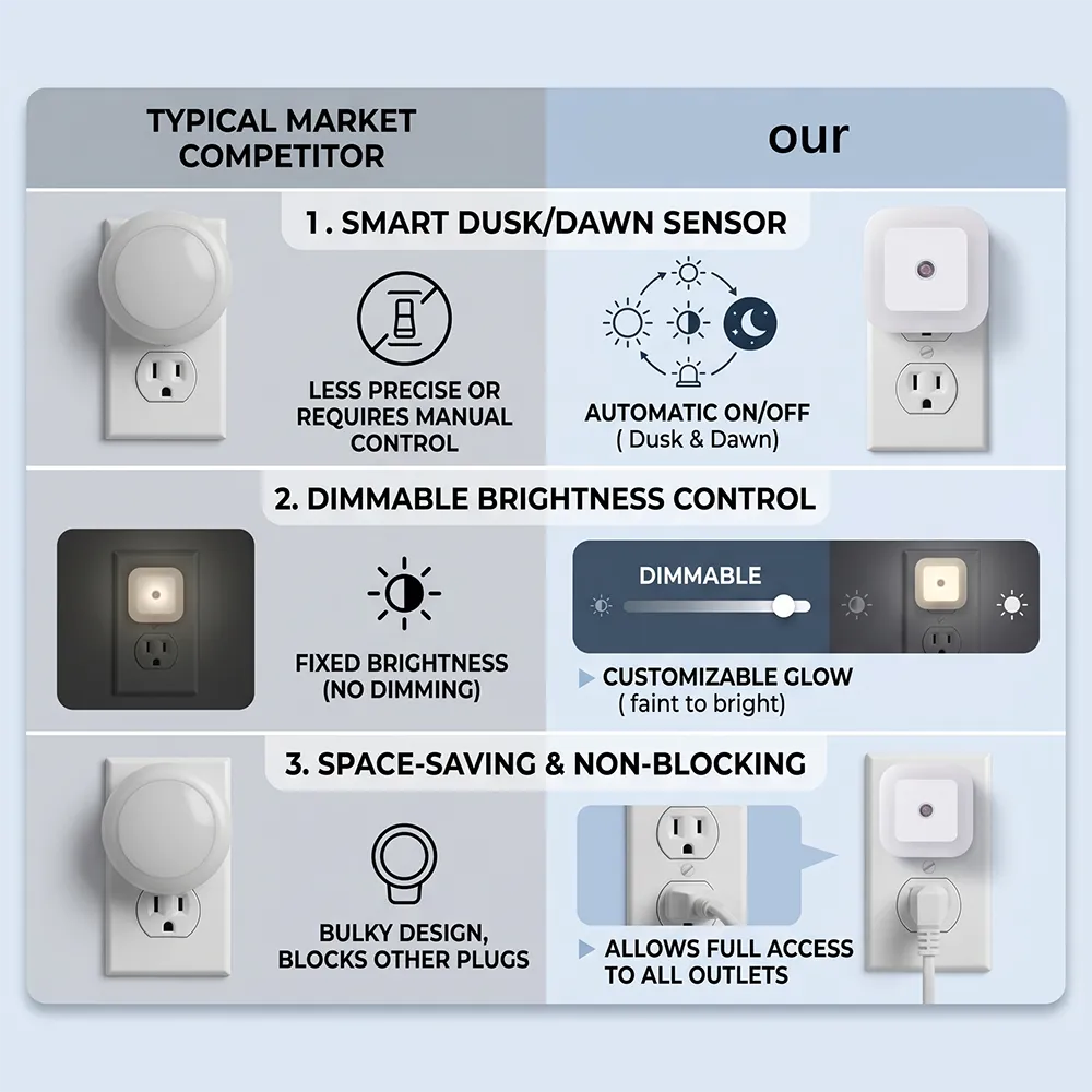 🌙 Plug-in LED night light with automatic sensor function – soft light, adjustable brightness