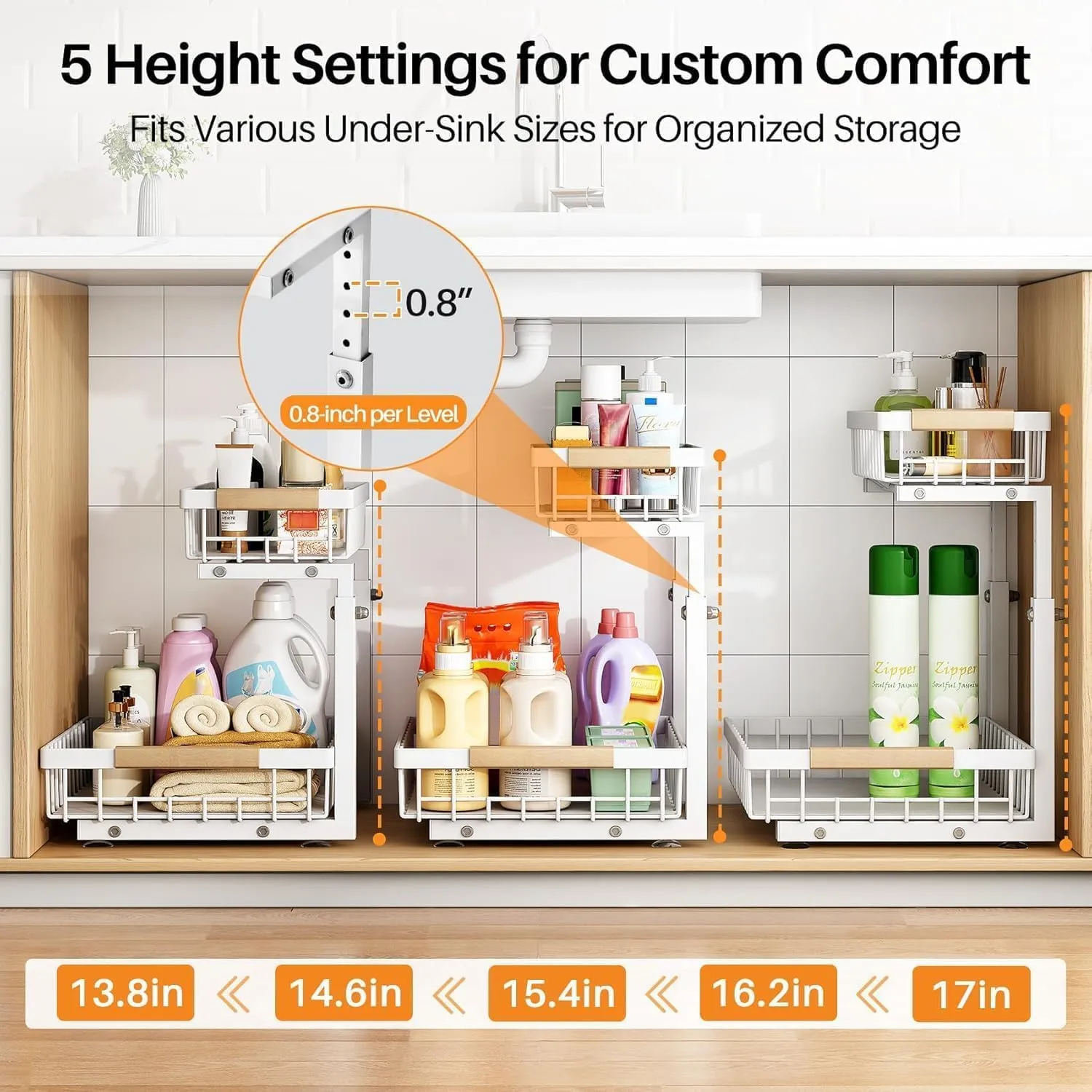 C-Shaped Under Sink Organizer with 2-Tier Sliding Drawers​🚰