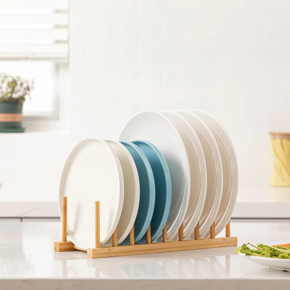 Bamboo Dish Drying Rack: Air-dry your fine china safely while freeing up valuable cabinet space. 🍽️