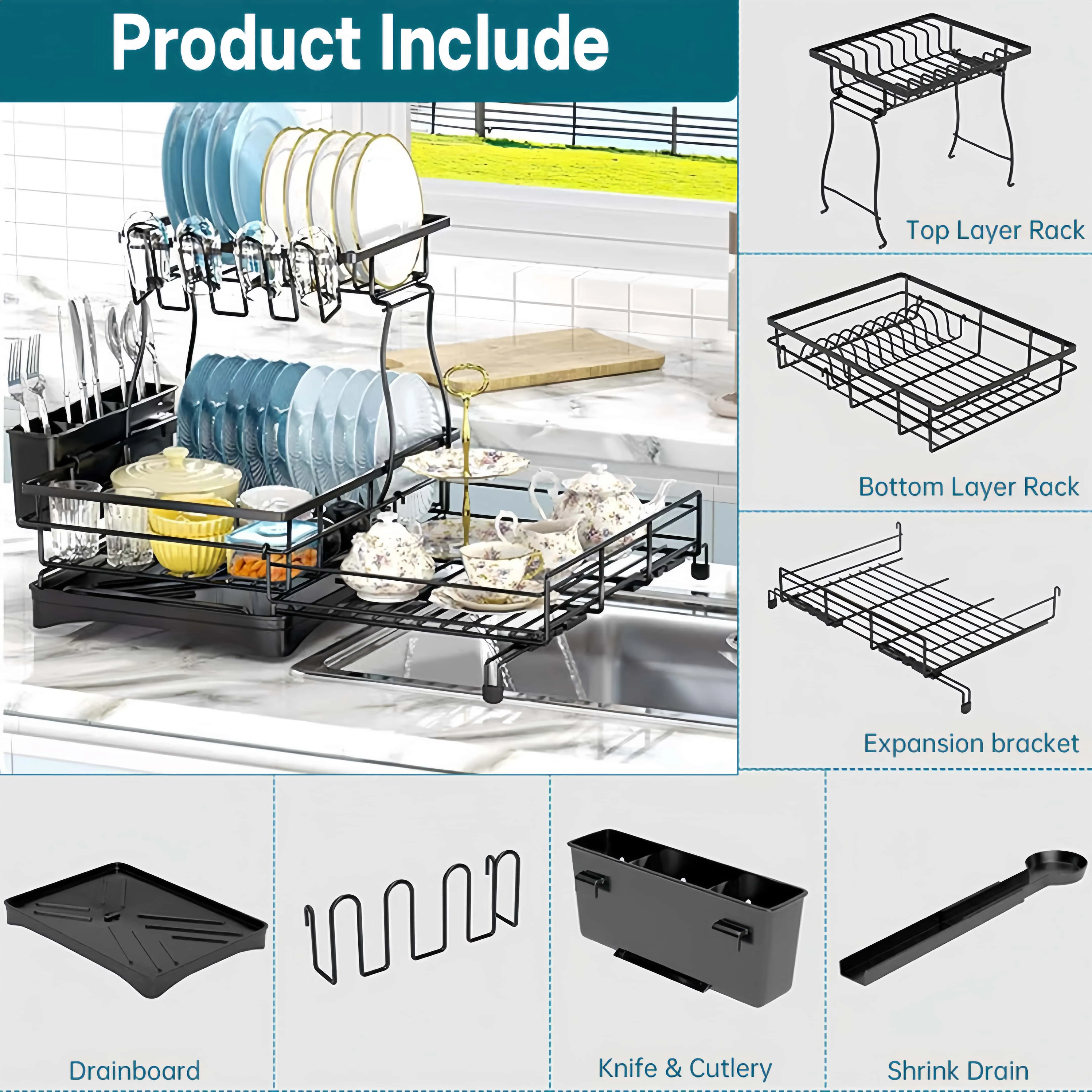 Expandable Dish Drying Rack with 360° Drainage🍽️✨