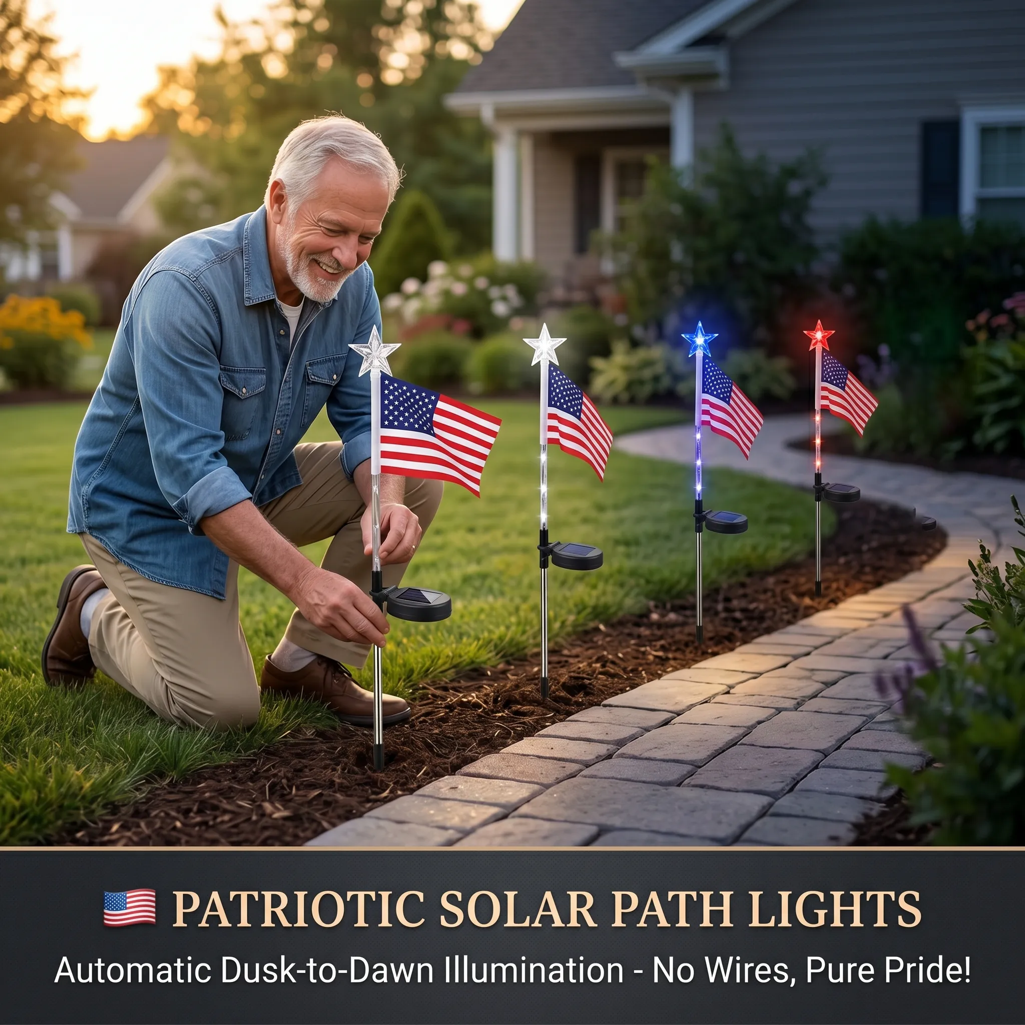 🇺🇸 LED Flag Solar Lights