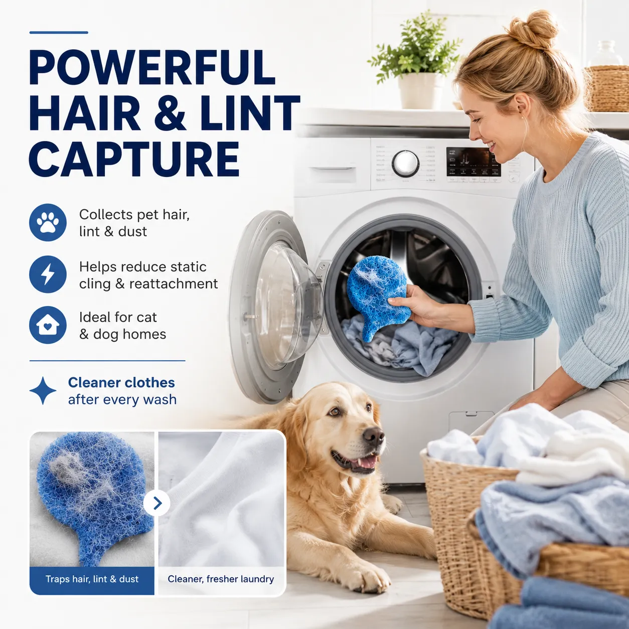 🧺 Reusable Laundry Hair Catcher
