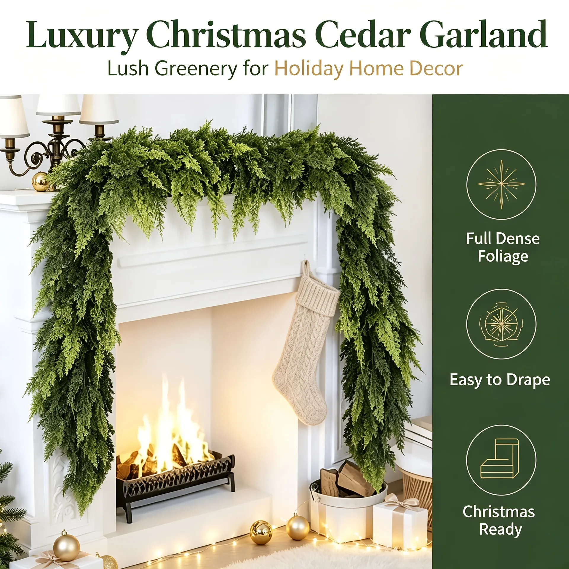 Lush Real-Touch Faux Cedar Christmas Garland
