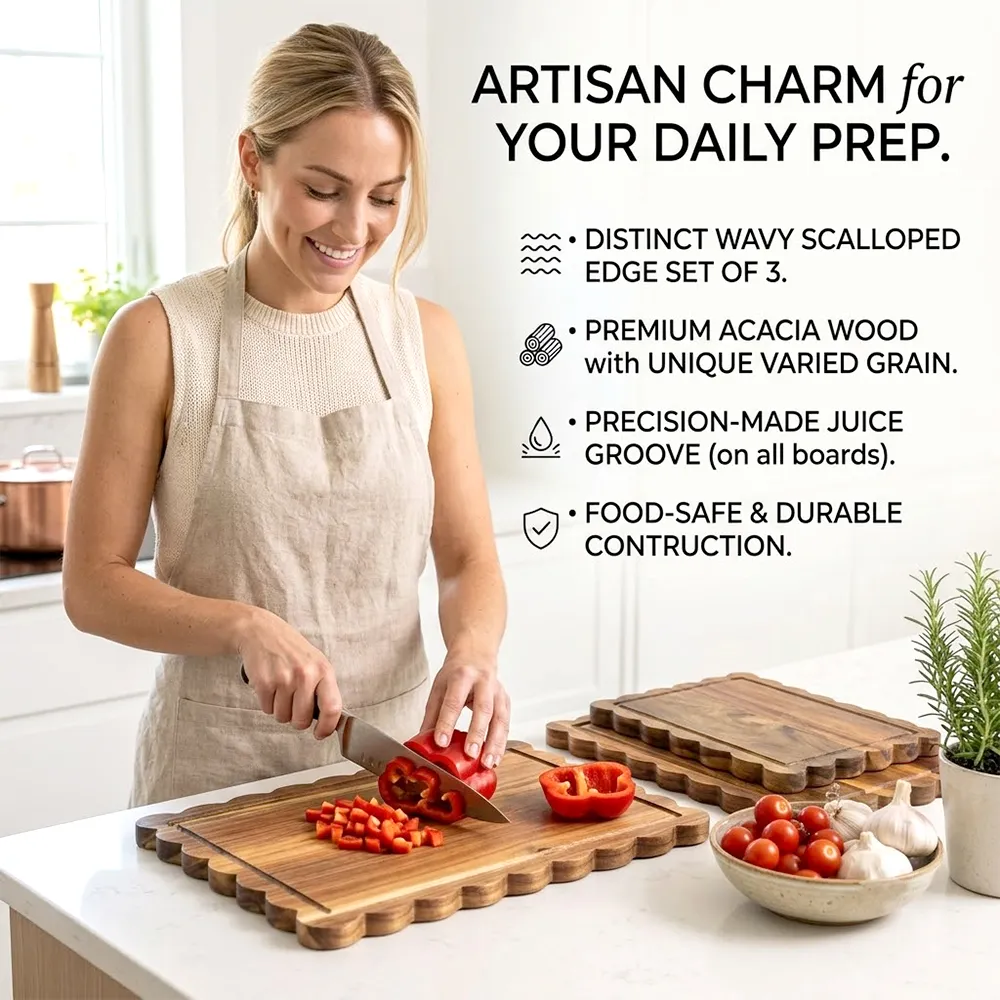 🌿3-Piece Acacia Wood Fan-Shaped Cutting Board Set