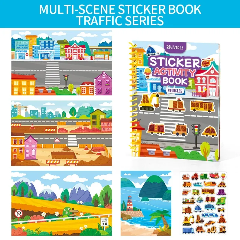 🌟 Reusable Jelly Sticker Activity Book for Kids, Animals/Transportation/Farm/Princesses