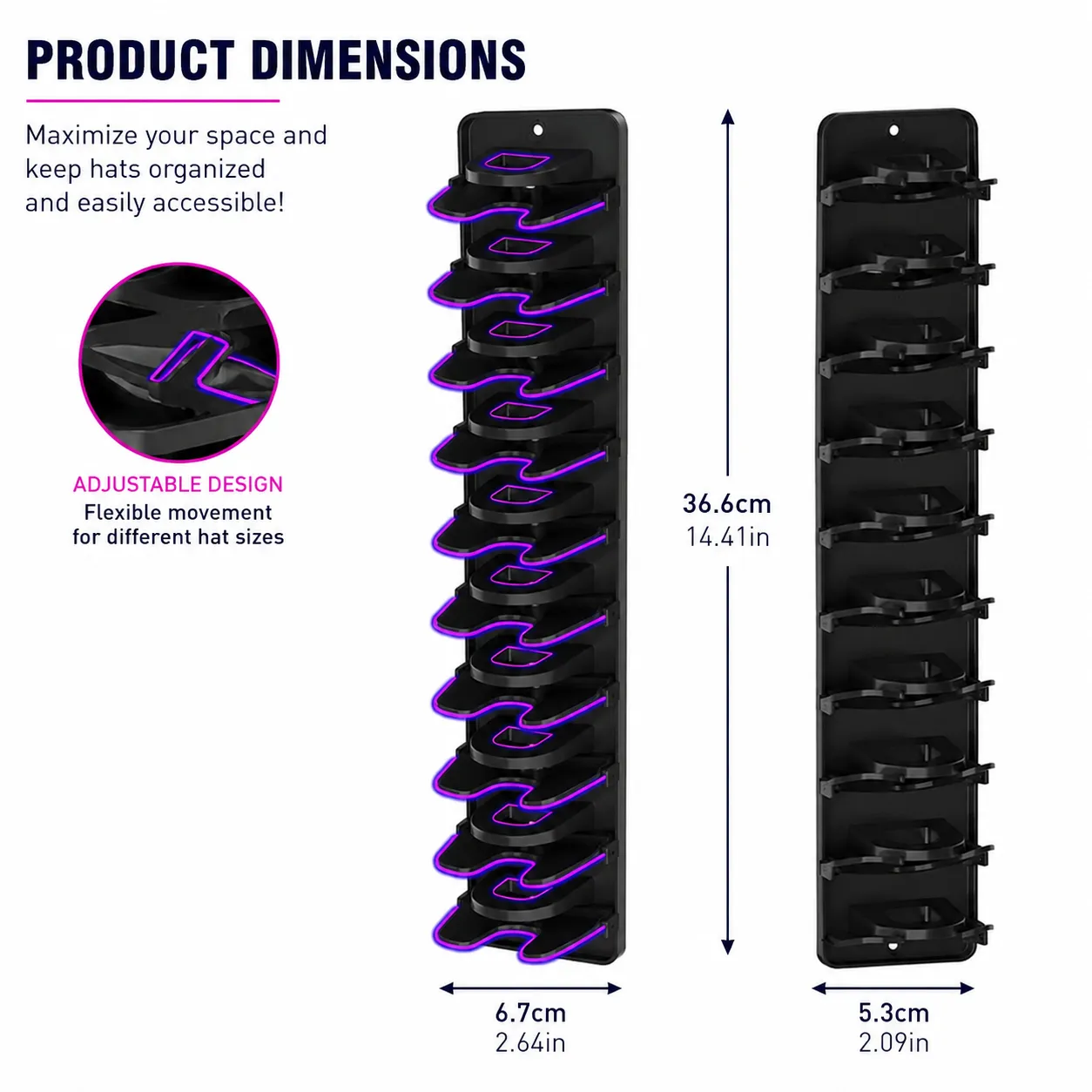 10-Cap Wall-Mounted Spring Clip Organizer