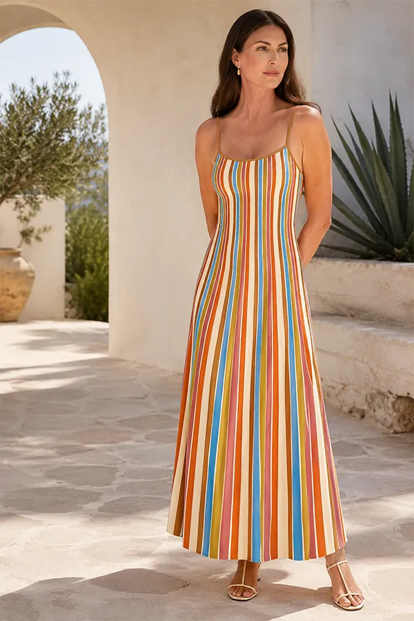 Sculpted Stripe Knit Maxi Dress