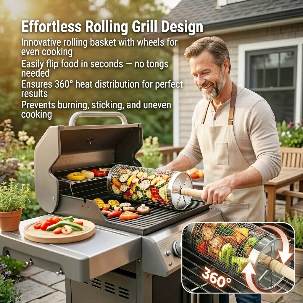 🔥 Rolling Grill Basket: Roast multiple vegetables and meats at once without the hassle of flipping individual pieces. 🍖