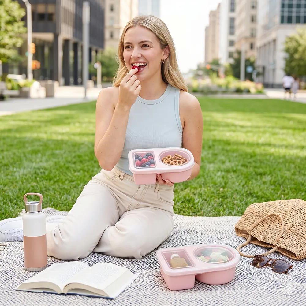 🥗Reusable Silicone Snack Box – Double Compartment Mini Food Storage Container