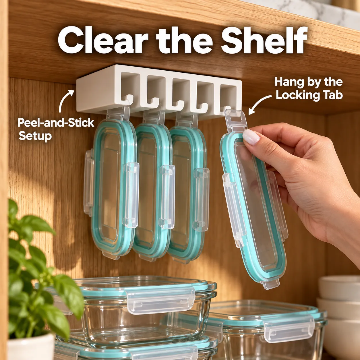 Space-Saving Under-Shelf Food Container Lid Organizer