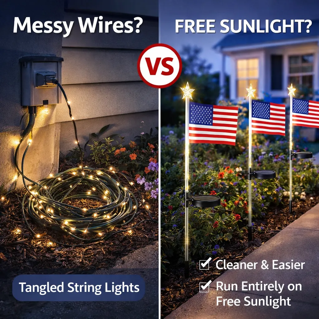 LED Flag Lights: Honor the stars and stripes with automatic dusk-to-dawn outdoor illumination. ✨