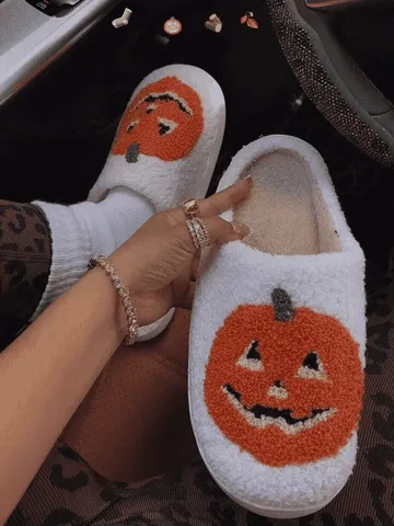 Cozy Jack-O'-Lantern Plush House Slippers
