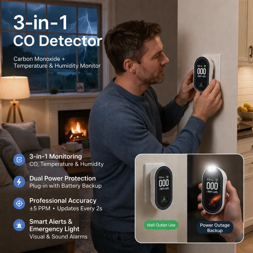 🔌 US Plug Carbon Monoxide Detector 🔥Every Home Needs