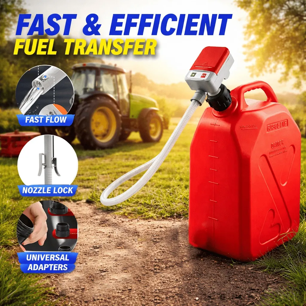 Electric Fuel Transfer Pump:⛽  Stop lifting heavy, back-breaking gas cans; transfer fuel to your lawn mower or vehicle with a simple flip of a switch. 💪