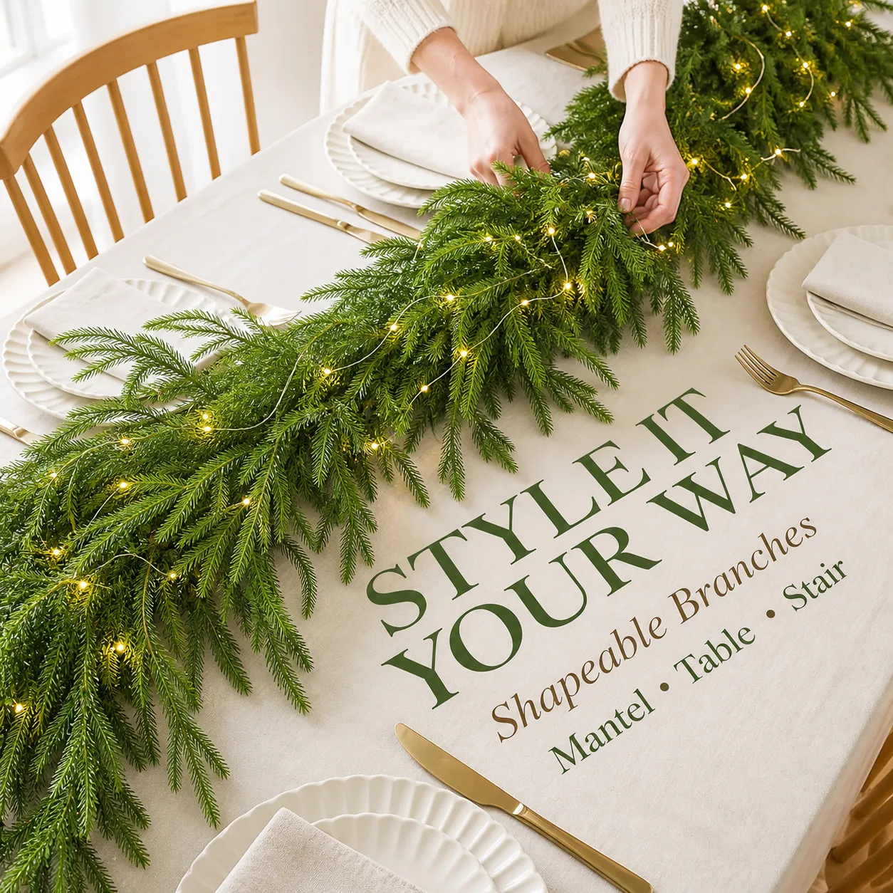Pre-Lit Norfolk Pine Garland Set – 5 FT Garland + Warm White LED Lights