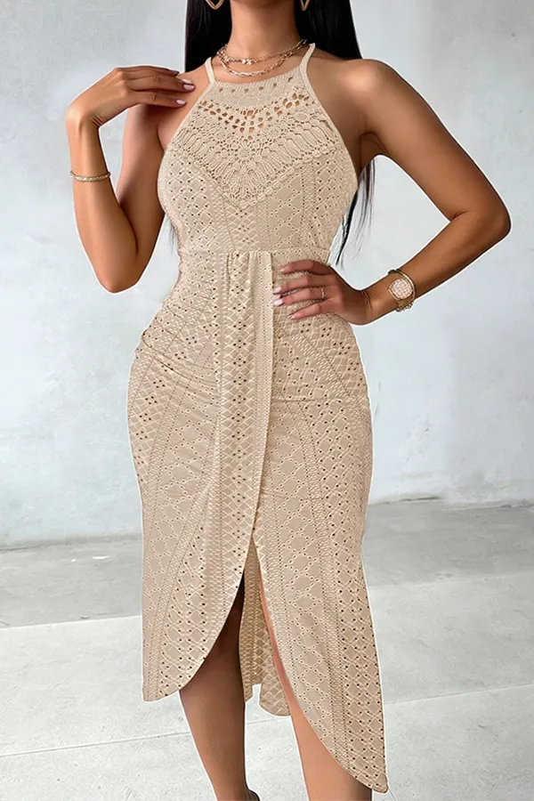 Women’s Summer Halter Maxi Dress with Side Slit