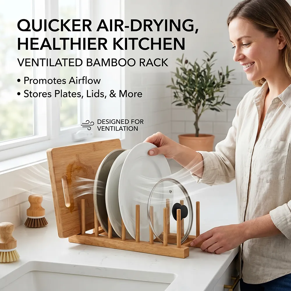 Bamboo Dish Drying Rack: Air-dry your fine china safely while freeing up valuable cabinet space. 🍽️