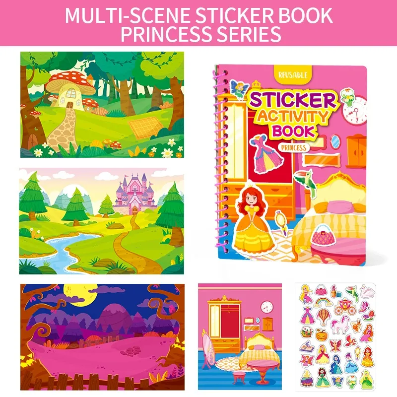 🌟 Reusable Jelly Sticker Activity Book for Kids, Animals/Transportation/Farm/Princesses