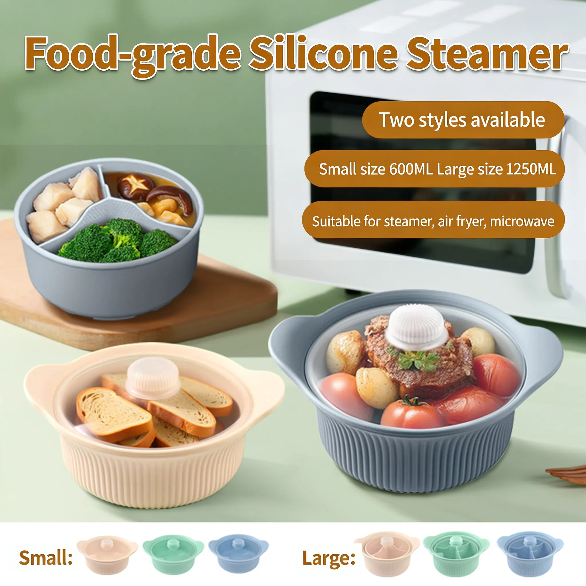 🍲Silicone Steamer Pot: Cook healthy, nutrient-rich meals in minutes using your microwave or oven.