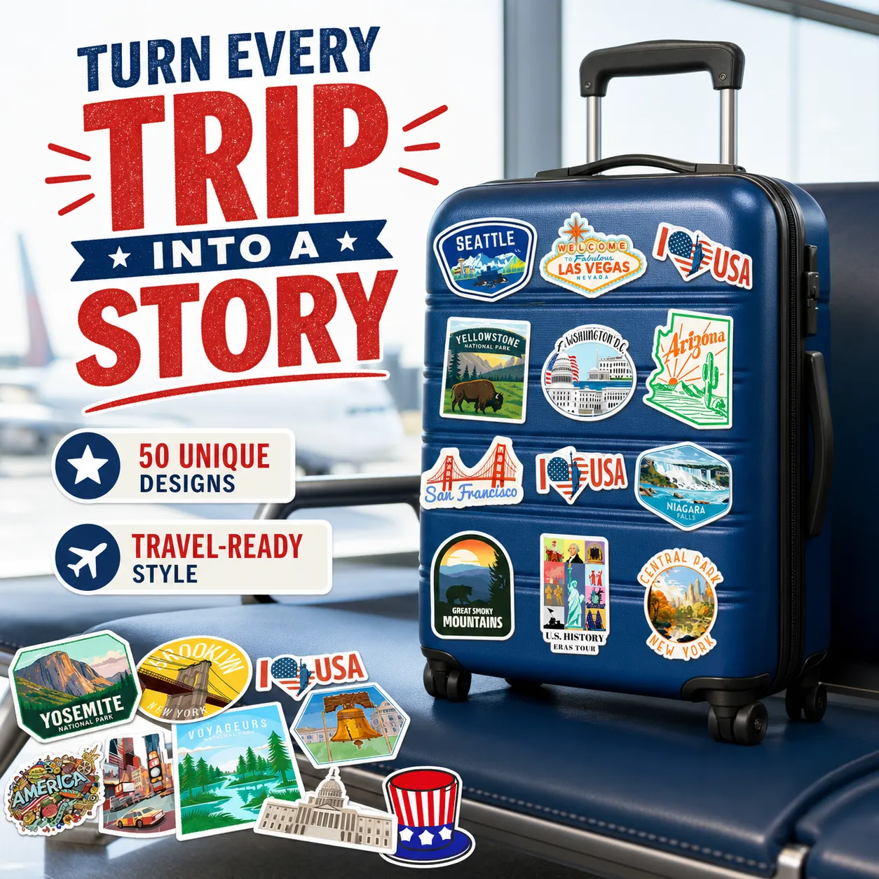 50-Piece USA Landmark Travel Sticker Pack
