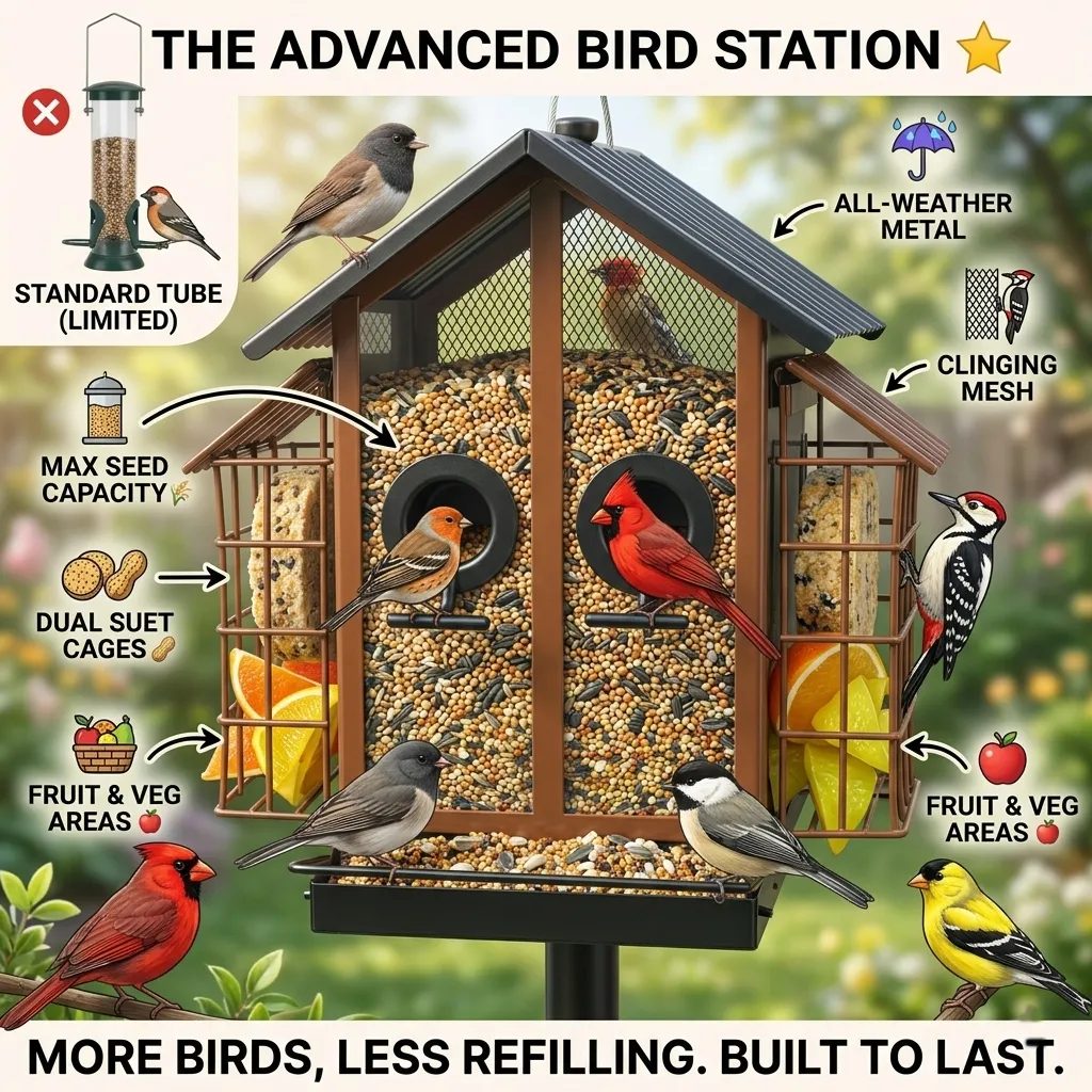 🐦 Outdoor Bird Feeder with Dual Suet Cages