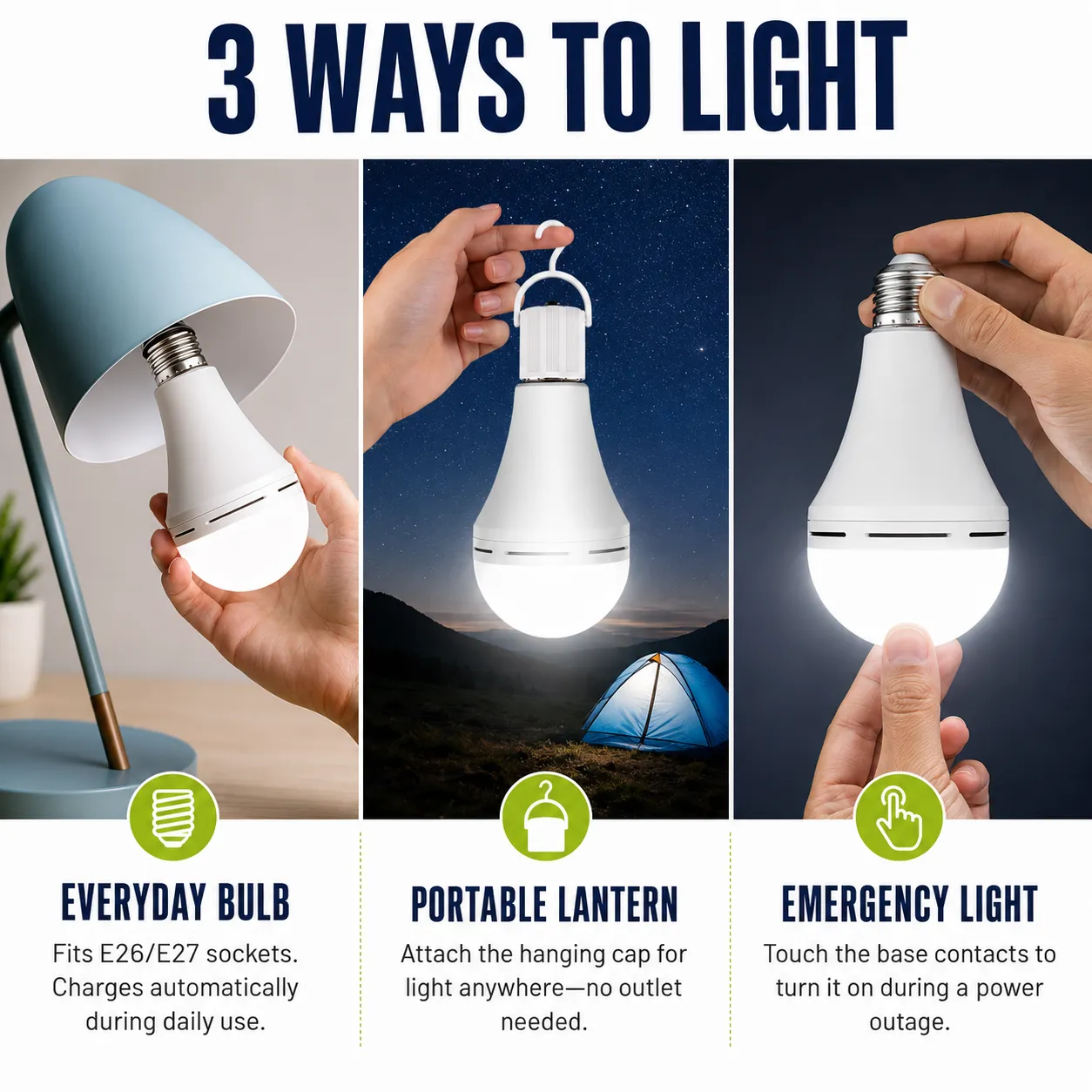 15W Rechargeable Emergency Light Bulb with Switch Hook