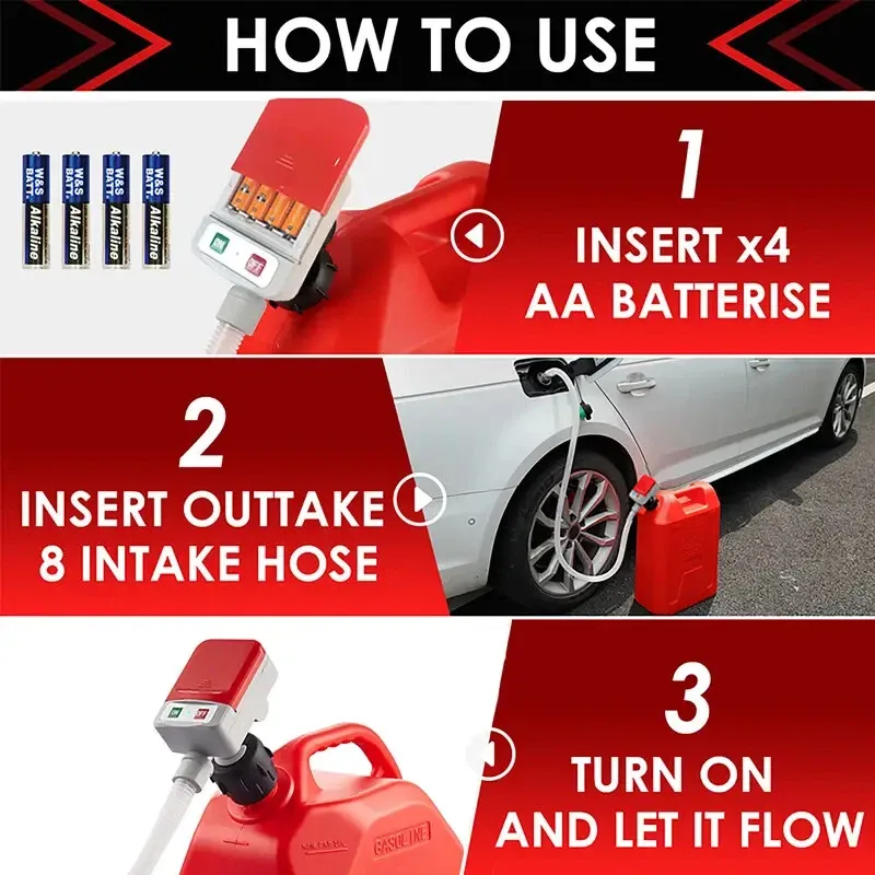Electric Fuel Transfer Pump:⛽  Stop lifting heavy, back-breaking gas cans; transfer fuel to your lawn mower or vehicle with a simple flip of a switch. 💪