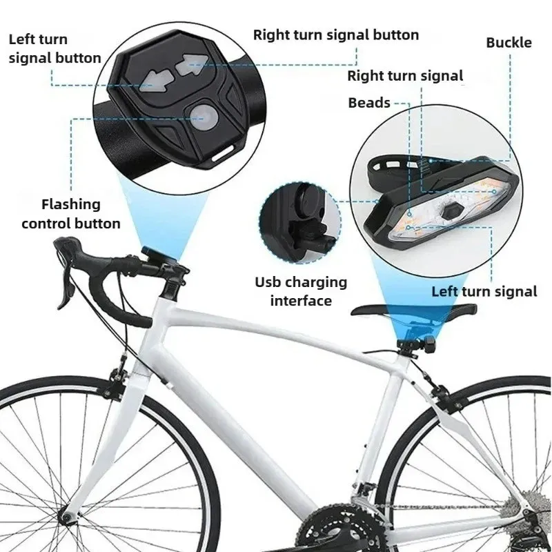 Wireless Bike Turn Signal Tail Light with Handlebar Remote