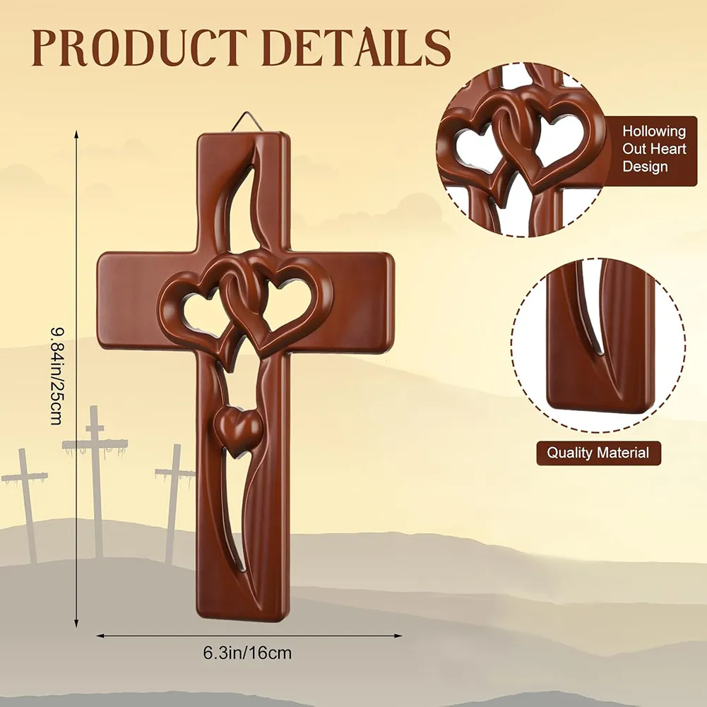 ✝️ Handmade Wooden Double-Heart Cross Wall Decor