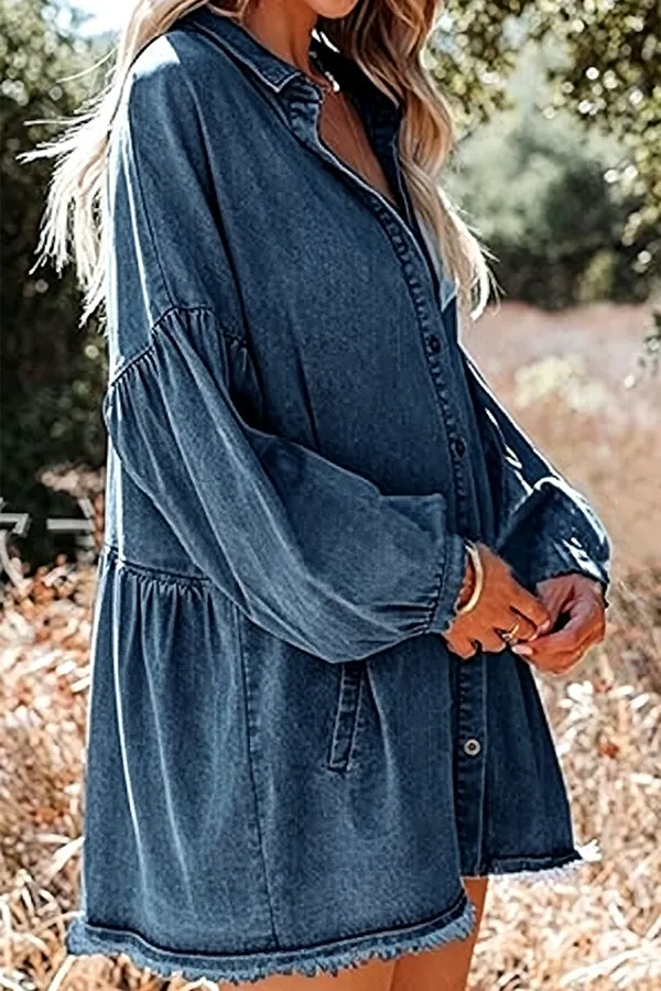 Women's Distressed Denim Shirt Dress