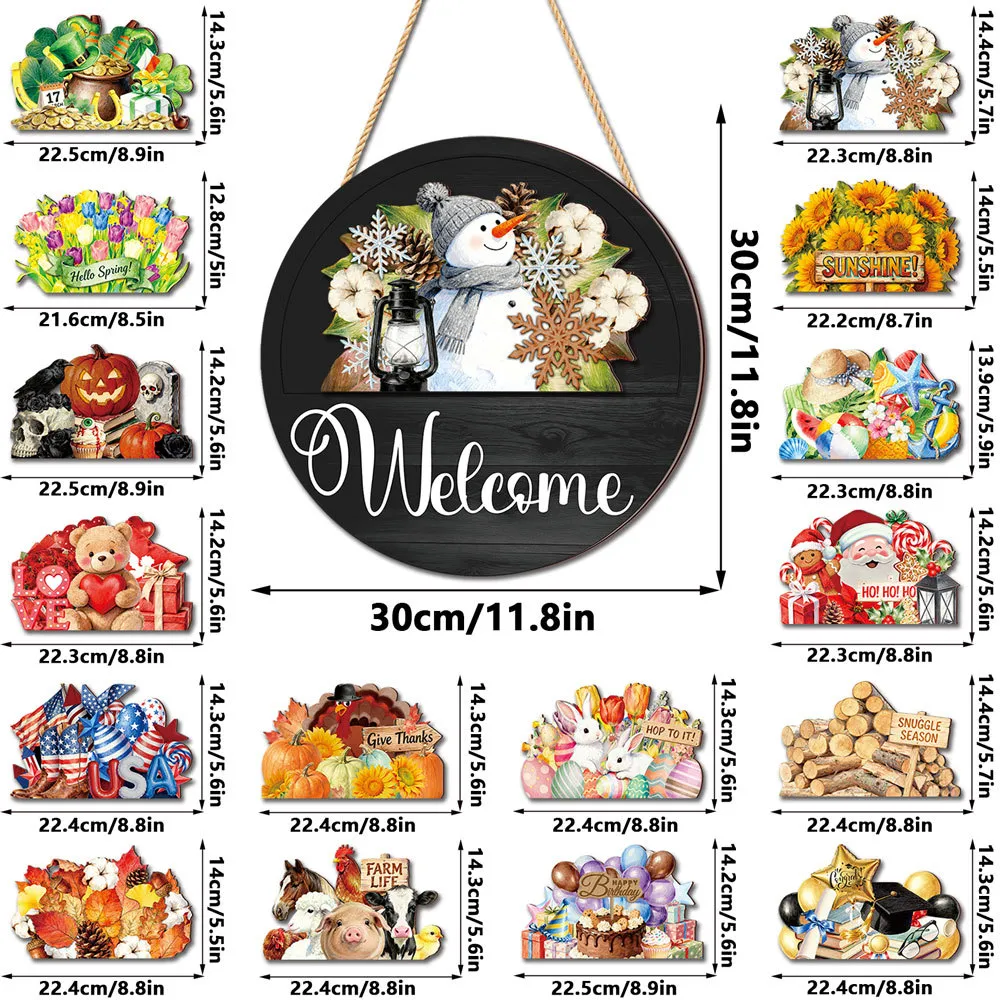 Interchangeable Seasonal Welcome Door Sign Set