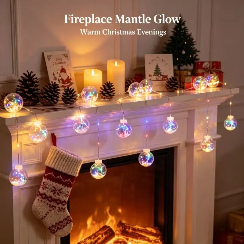 Multicolor Crackle Globe Curtain Lights – 200 LEDs, 10 Globes